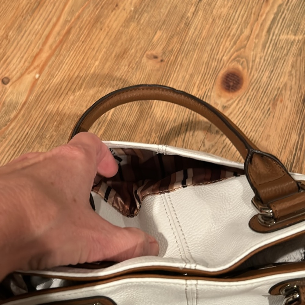 Tignanello leather mini tote white with black and brown. - Picture 6 of 14